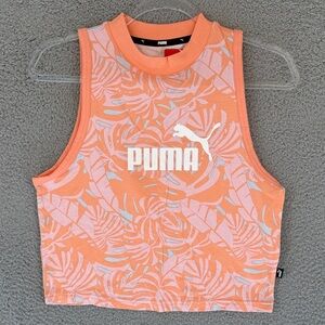 PUMA Floral Vibes peach pink AOP Women's Large Crop Top slim fit stretch athlete